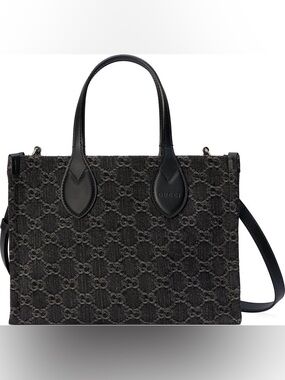 Gucci Black GG Jacquard Satchel with Leather Trim
